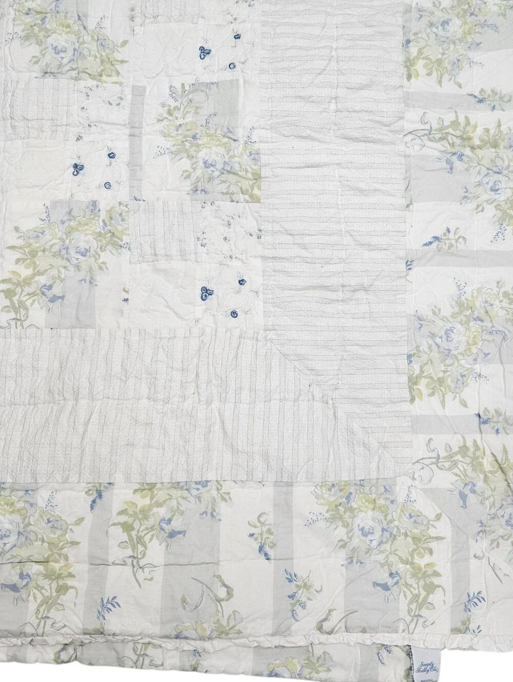 Simply Shabby Chic British Rose Rachel Ashwell KING Reversible Quilt Blue Floral